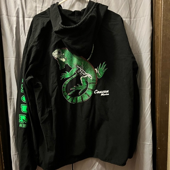 Stylish Black Hooded Jacket with Green Lettering & Design - Picture 7 of 10